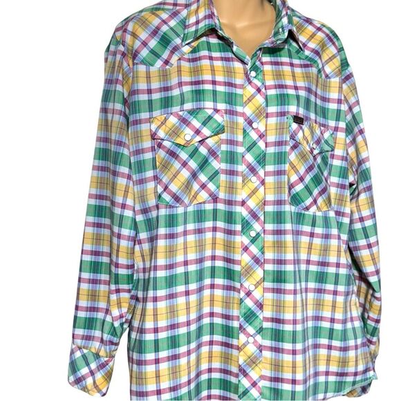VTG Wrangler Shirt Womens Large USA Long Sleeve Pearl Snap Western Plaid Ranch - Picture 3 of 13